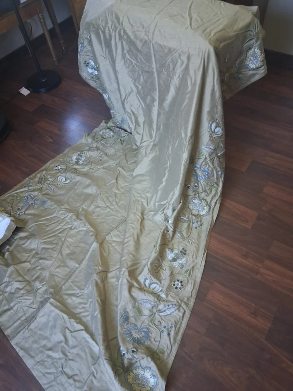 Pottery Barn Audrey 50W x 96L Gold Pole Top Floral SILK Drapes. Set of 2
